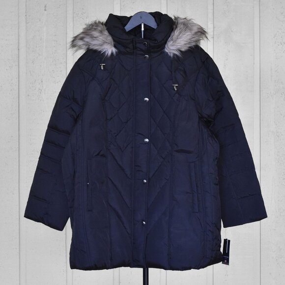London Fog Womens Diamond Quilted Down Coat Parka Black size 3X New - Picture 2 of 13
